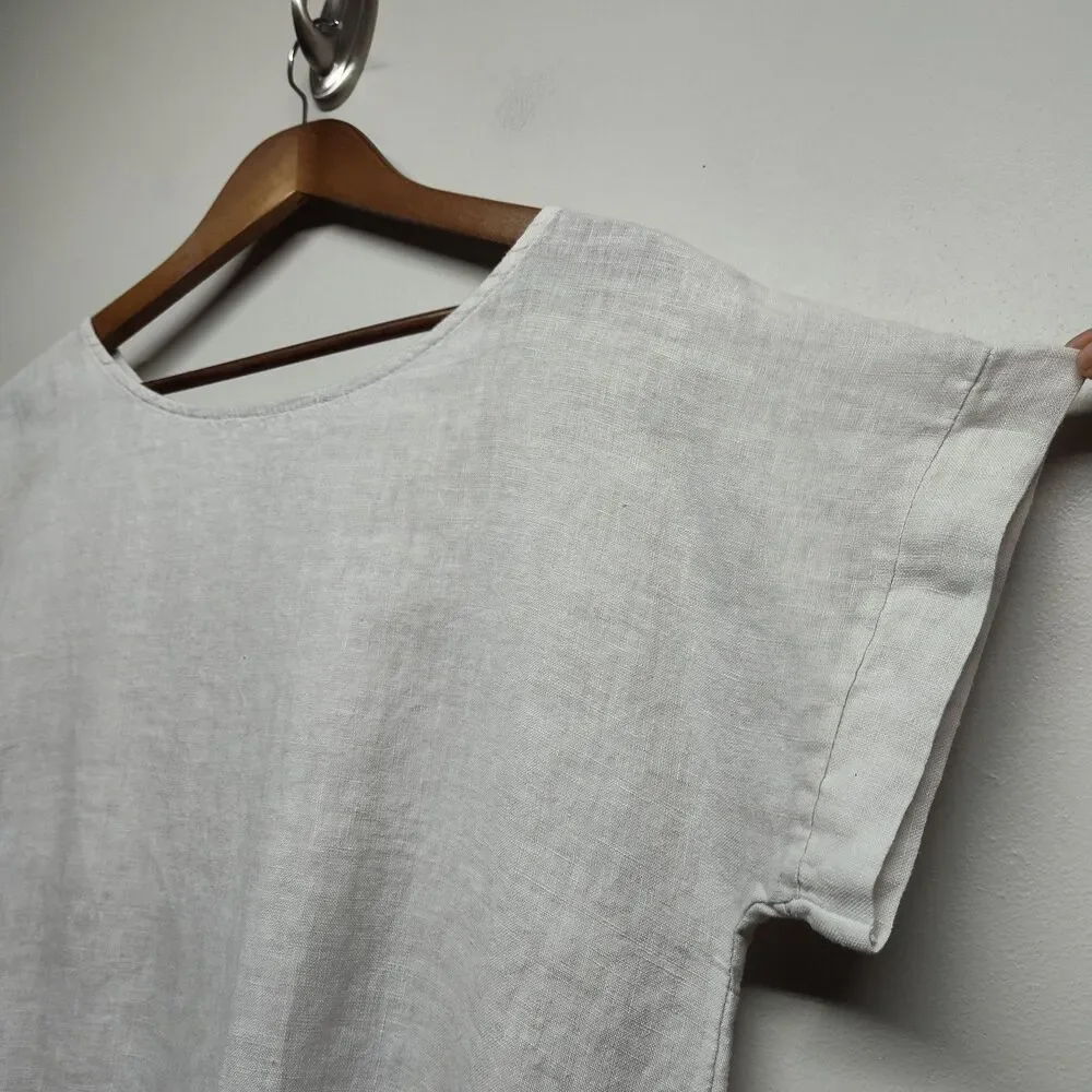 Terzo Millennio Linen Top Women Size M Cream Short Sleeve Bohemian Casual Italy - Picture 3 of 7
